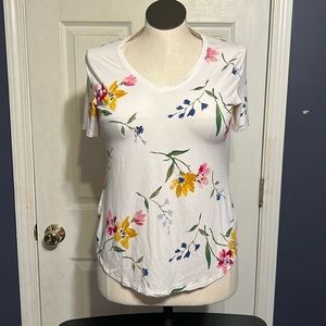 Lux Short Sleeve White Shirt with Flowers
